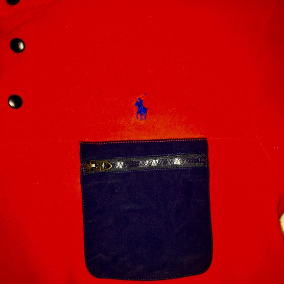 Ralph Lauren Polo Red/Navy Polo Fleece Mock Pullover Snap Up Collar LG&XL - Picture 11 of 12